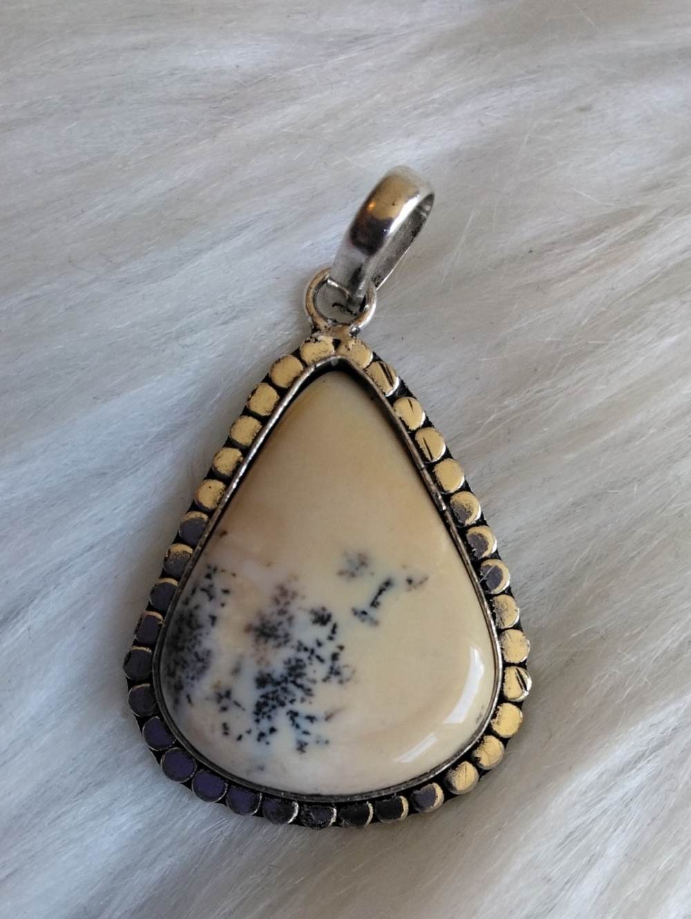Dendritic Opal Silver Plated Gemstone Necklace Pendant